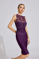 Farhod Lace Bandage Midi Dress In Purple