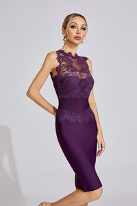 Farhod Lace Bandage Midi Dress In Purple