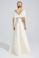 Jelmor Apricot Beaded Rhinestone Maxi Dress