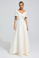 Jelmor Apricot Beaded Rhinestone Maxi Dress