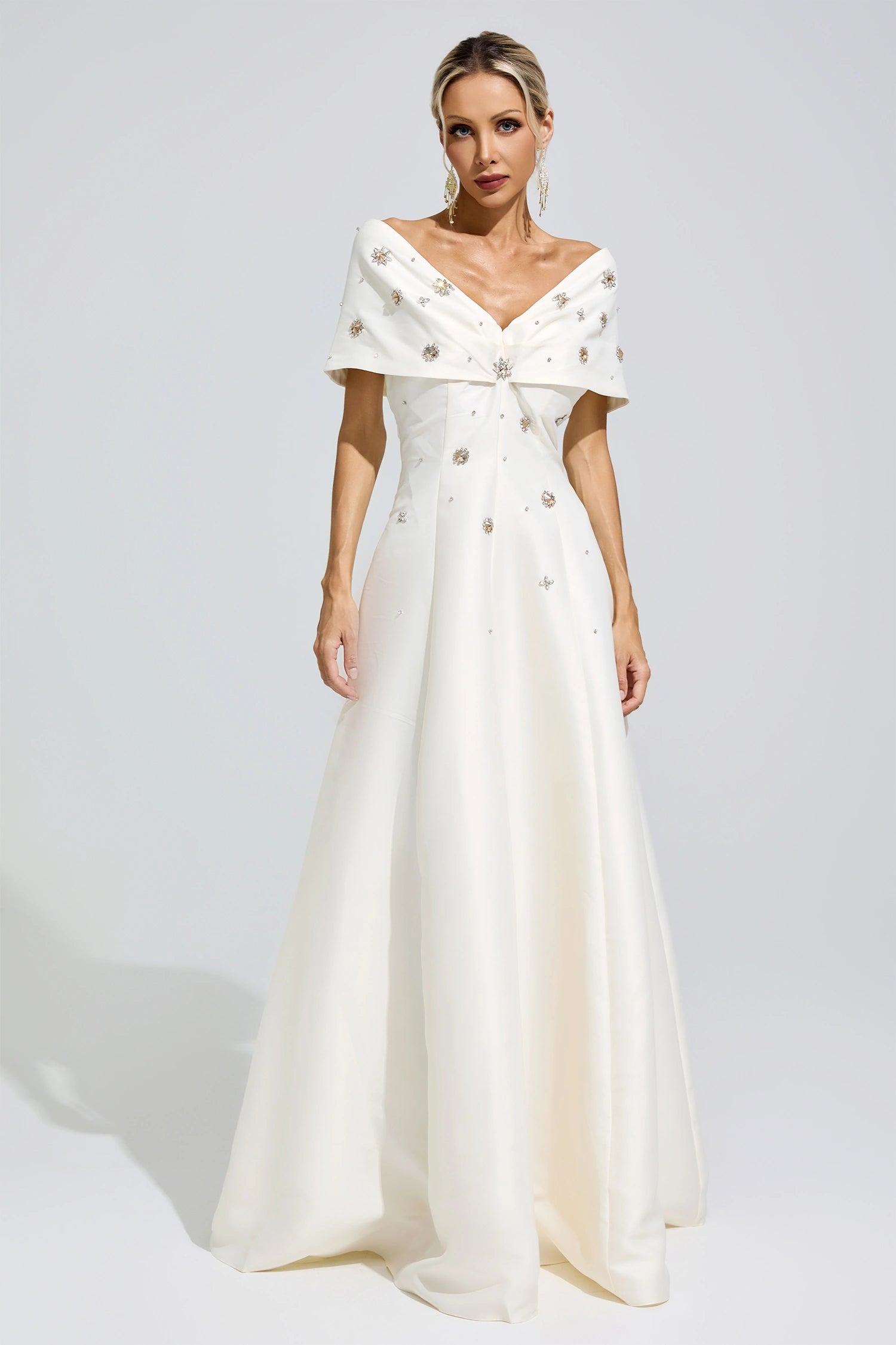 Jelmor Apricot Beaded Rhinestone Maxi Dress