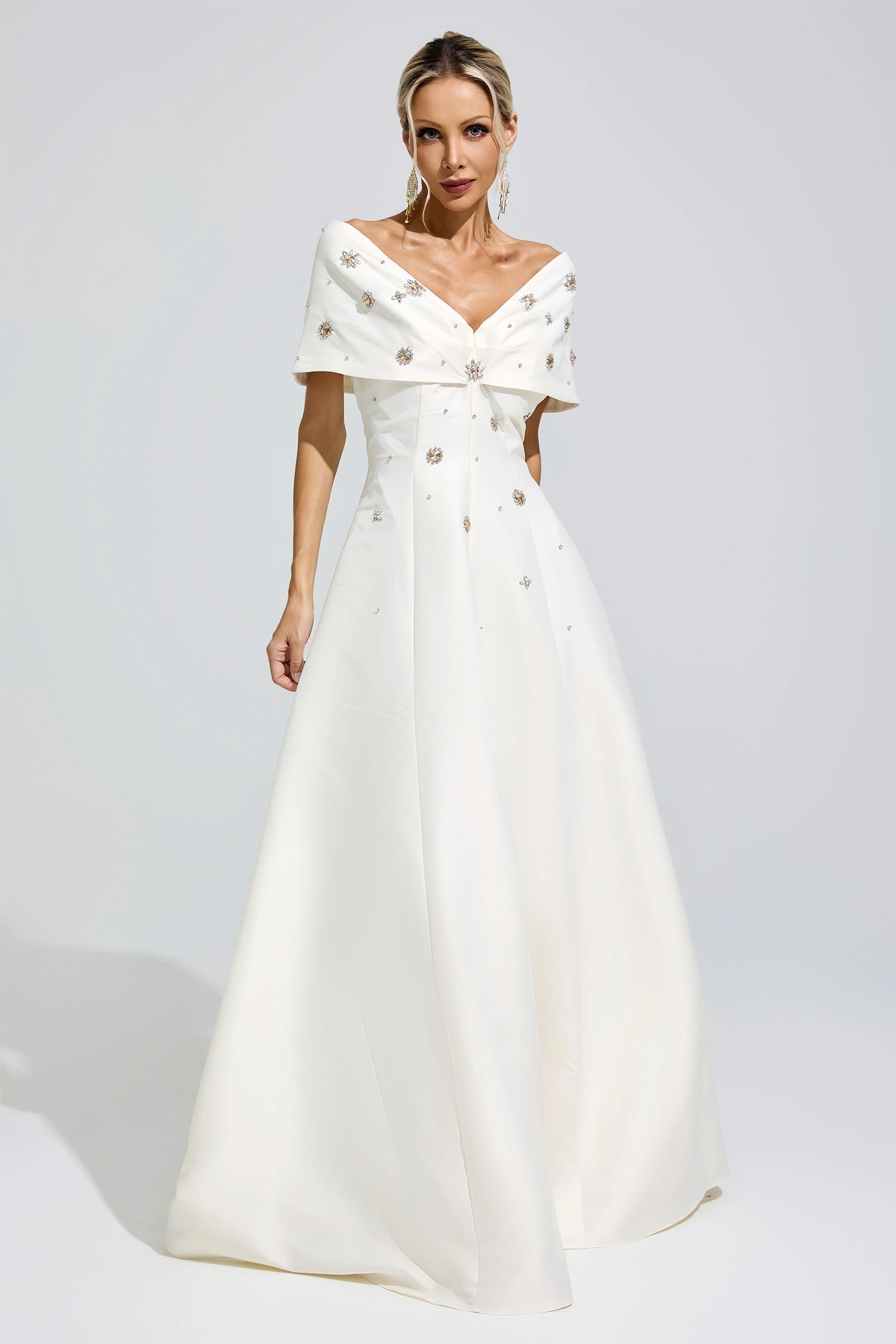 Jelmor Apricot Beaded Rhinestone Maxi Dress
