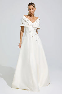 Jelmor Apricot Beaded Rhinestone Maxi Dress
