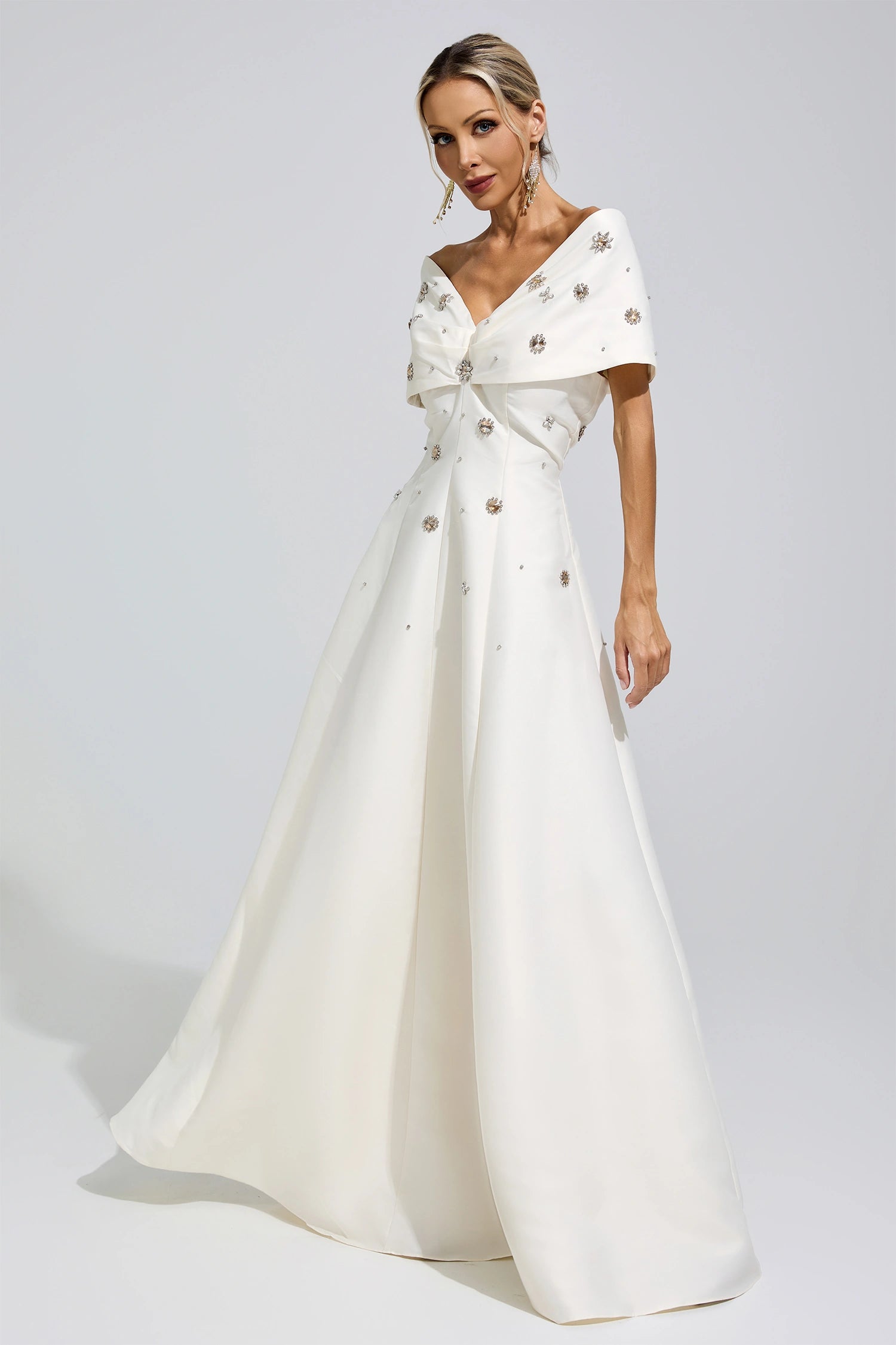 Jelmor Apricot Beaded Rhinestone Maxi Dress