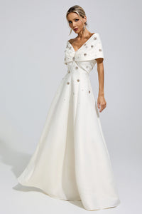 Jelmor Apricot Beaded Rhinestone Maxi Dress