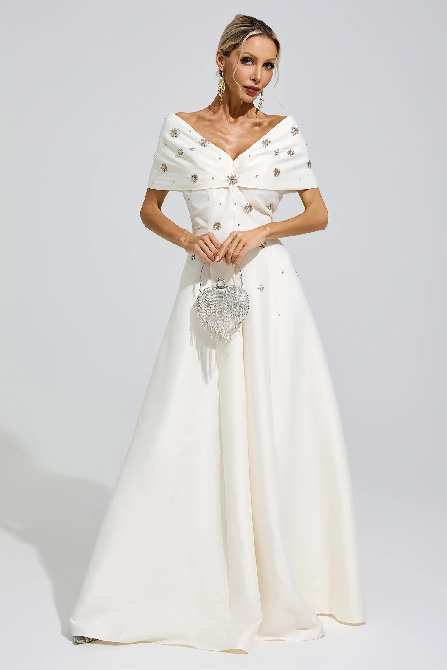 Jelmor Apricot Beaded Rhinestone Maxi Dress