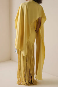 Juniper Yellow Fringed Maxi Dress With Shawl Detail