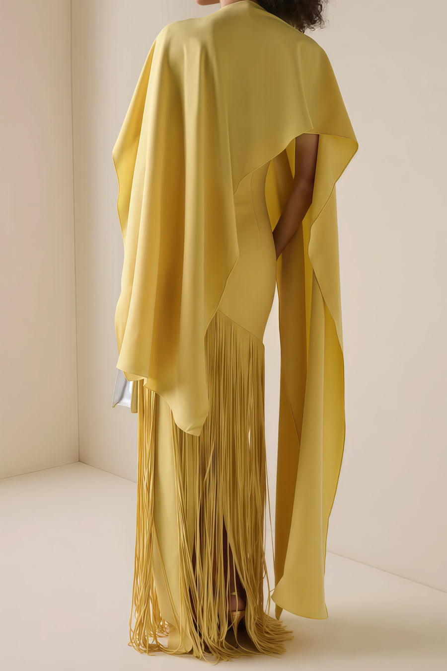 Juniper Yellow Fringed Maxi Dress With Shawl Detail