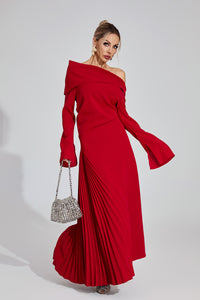 Makram Asymmetric Maxi Dress In Red