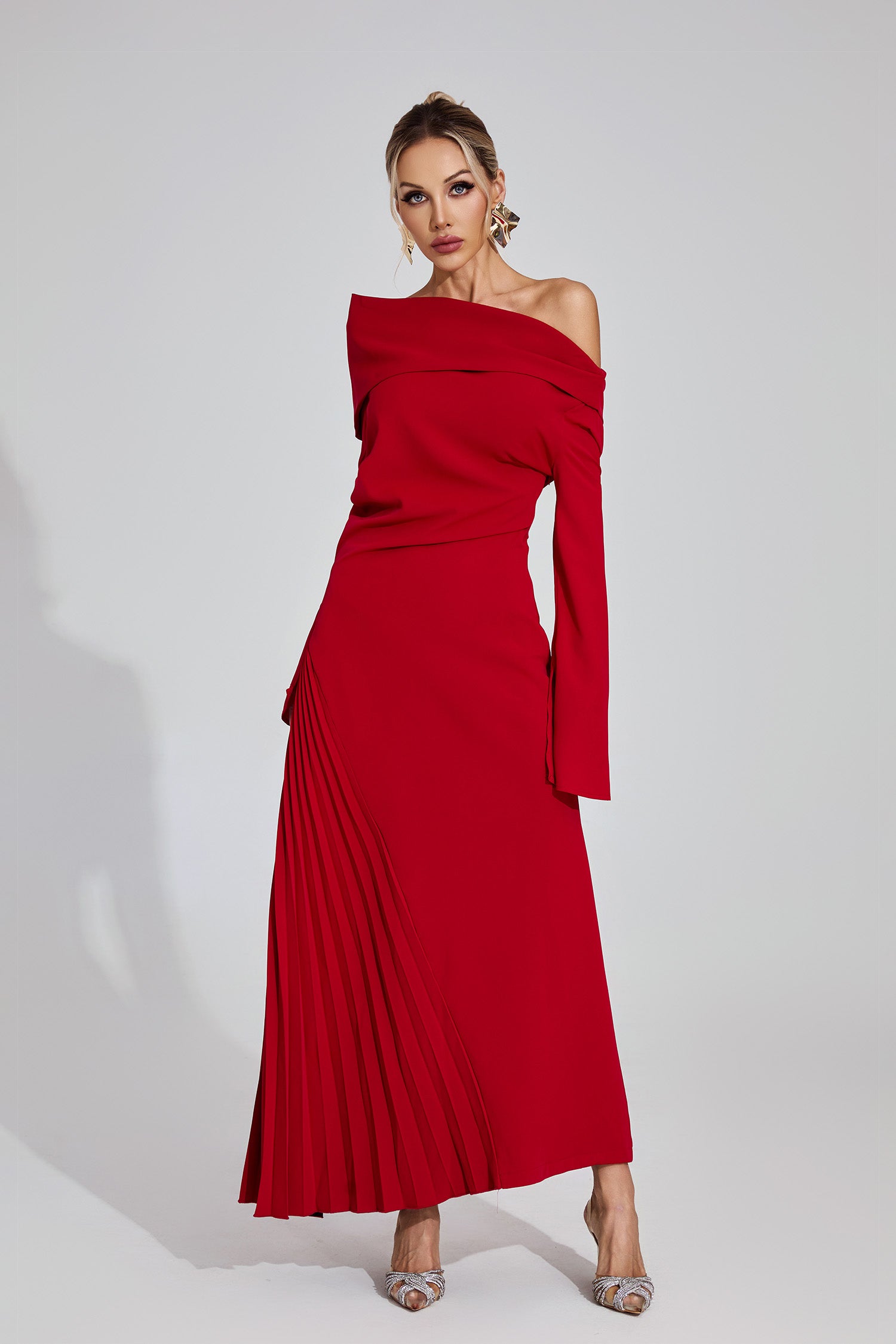 Makram Asymmetric Maxi Dress In Red