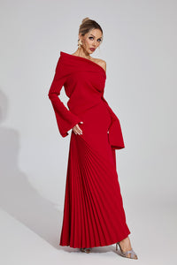 Makram Asymmetric Maxi Dress In Red