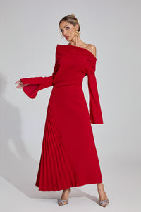 Makram Asymmetric Maxi Dress In Red