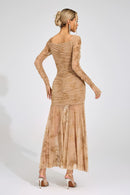 Iverdan Apricot Printed Maxi Dress