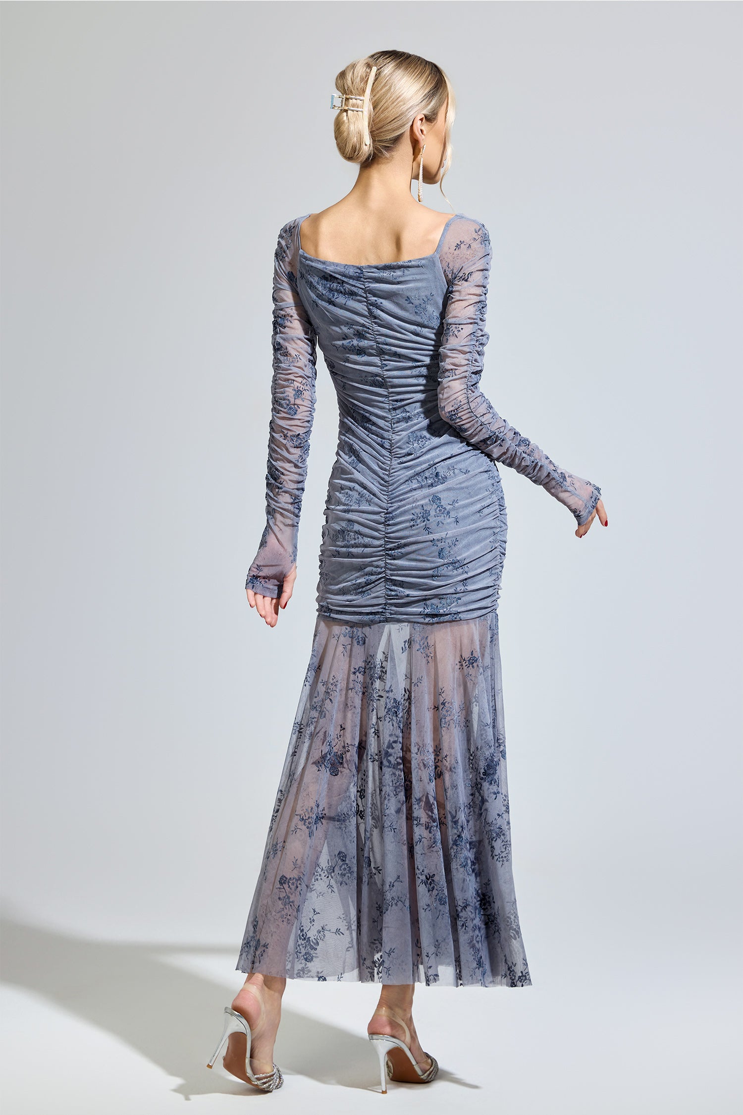 Iverdan Gray Printed Maxi Dress