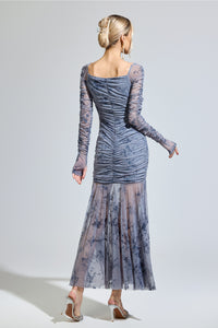 Iverdan Gray Printed Maxi Dress
