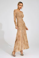 Iverdan Apricot Printed Maxi Dress