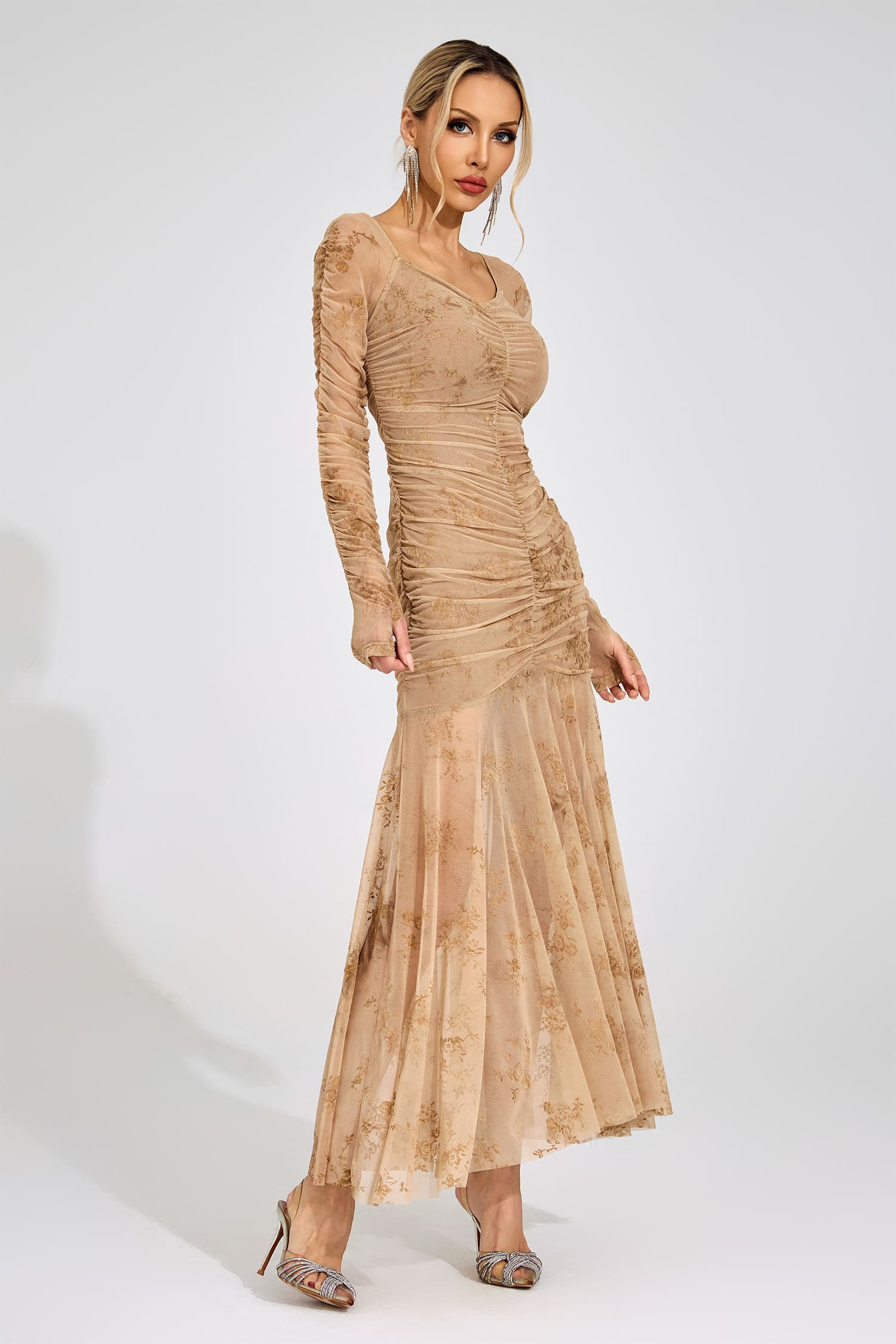 Iverdan Apricot Printed Maxi Dress