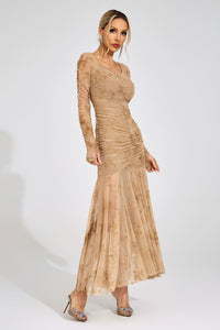 Iverdan Apricot Printed Maxi Dress