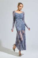 Iverdan Gray Printed Maxi Dress