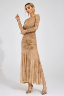 Iverdan Apricot Printed Maxi Dress