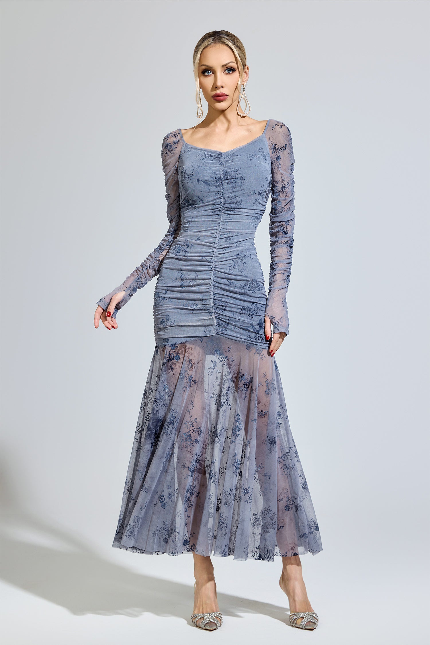 Iverdan Gray Printed Maxi Dress