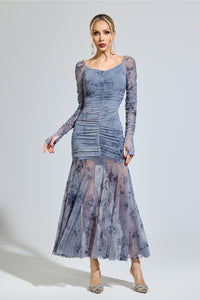 Iverdan Gray Printed Maxi Dress