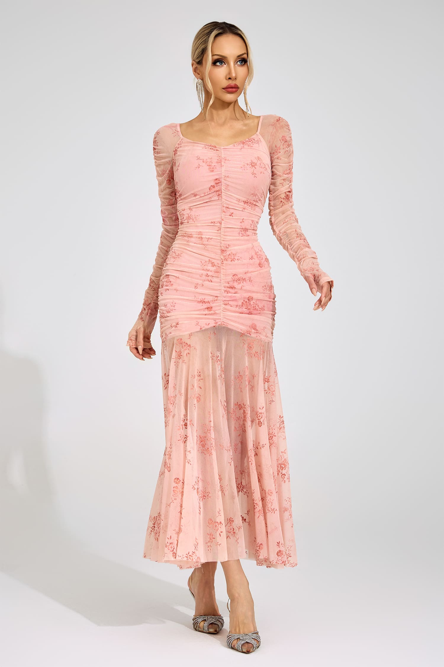 Iverdan Pink Printed Maxi Dress