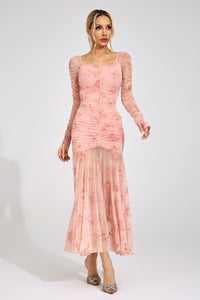 Iverdan Pink Printed Maxi Dress