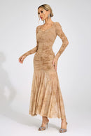 Iverdan Apricot Printed Maxi Dress