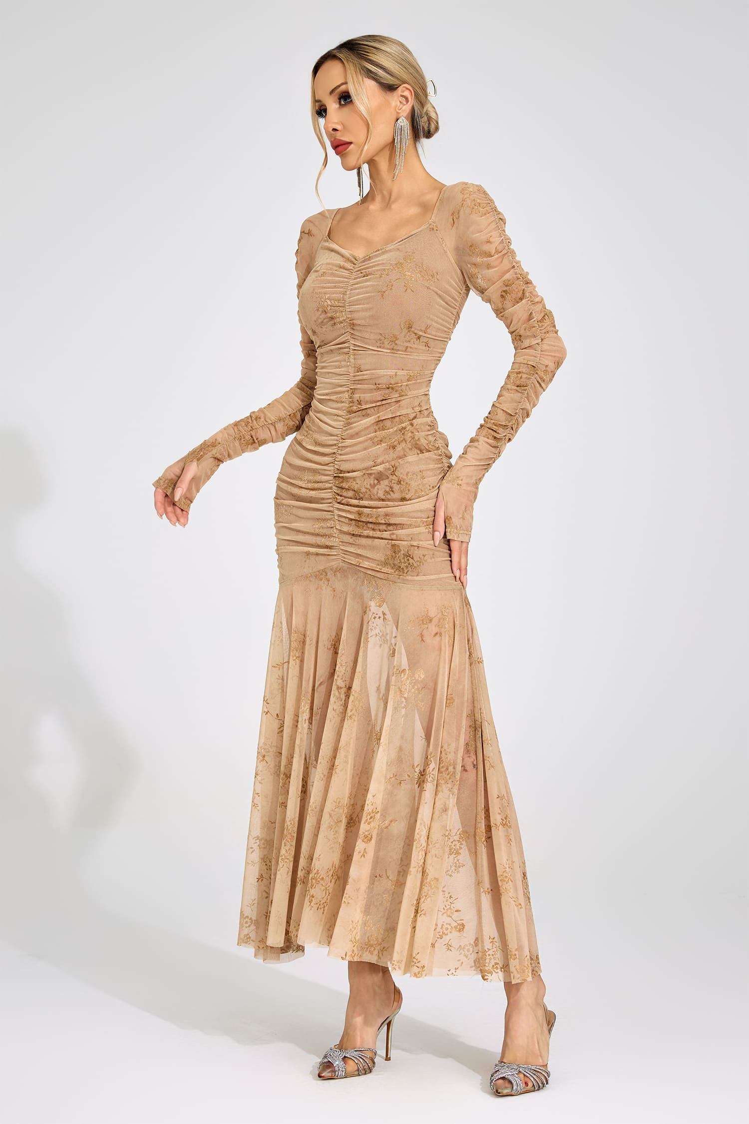 Iverdan Apricot Printed Maxi Dress