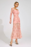 Iverdan Pink Printed Maxi Dress