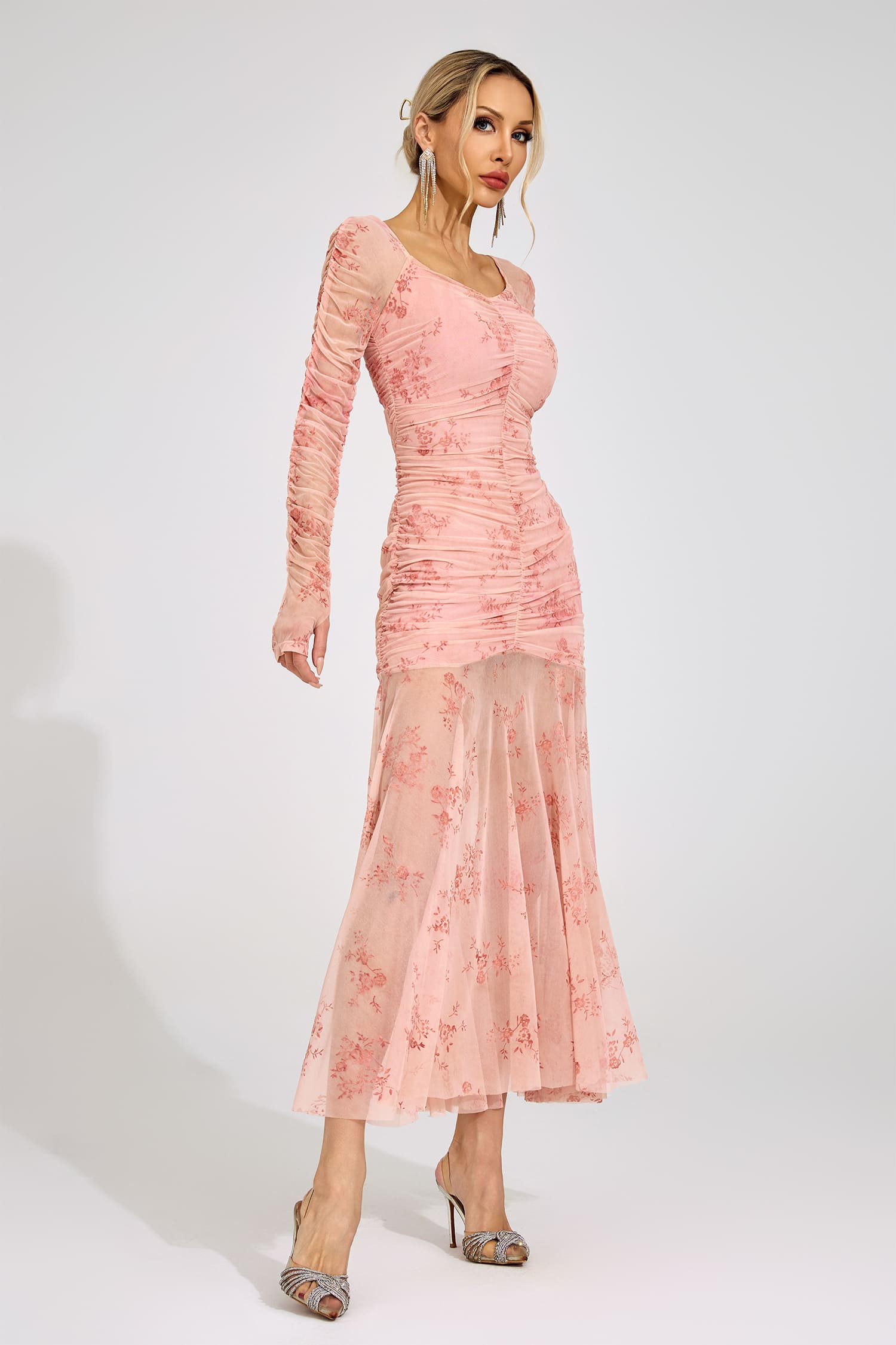 Iverdan Pink Printed Maxi Dress
