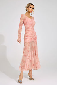 Iverdan Pink Printed Maxi Dress