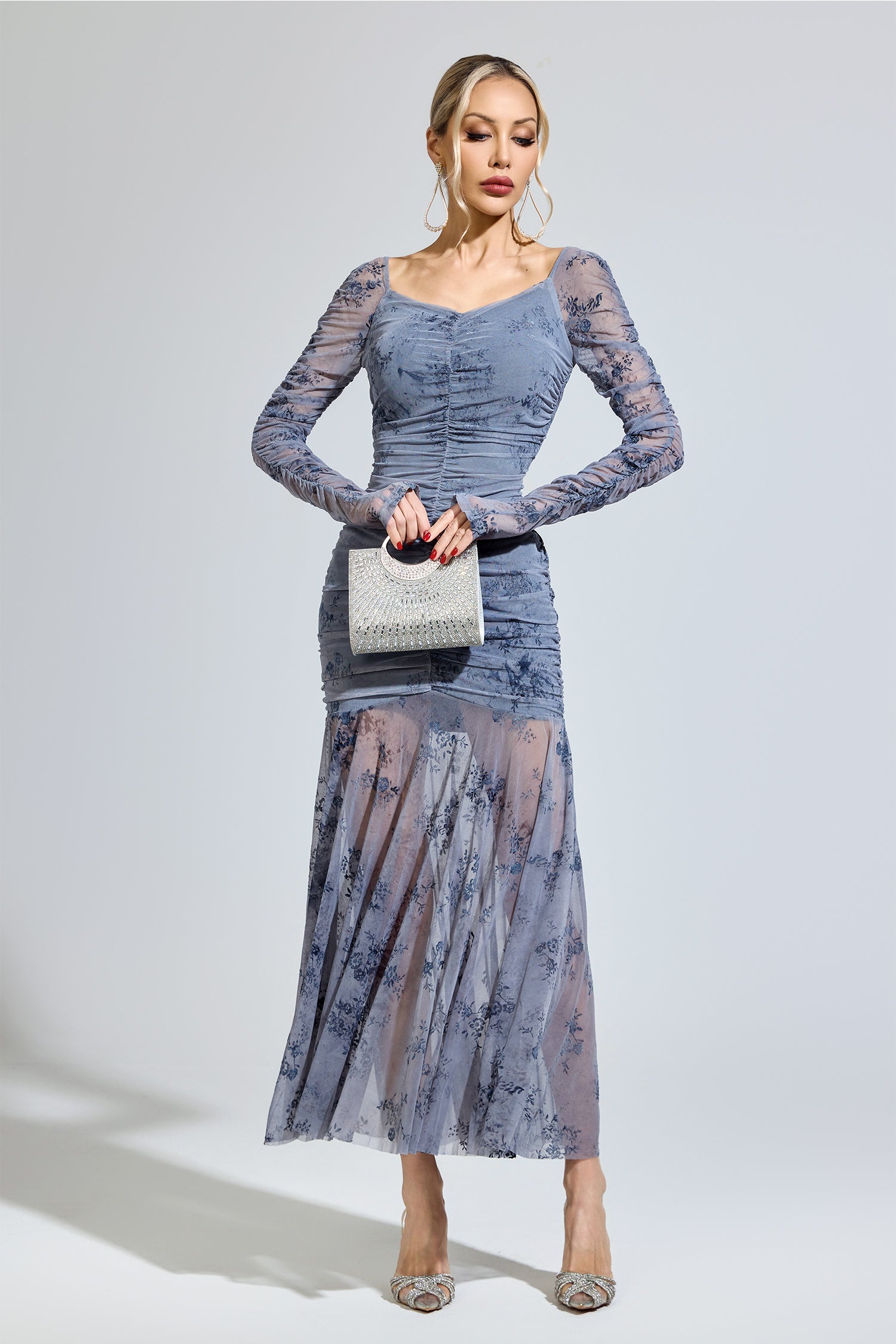 Iverdan Gray Printed Maxi Dress