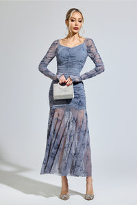 Iverdan Gray Printed Maxi Dress