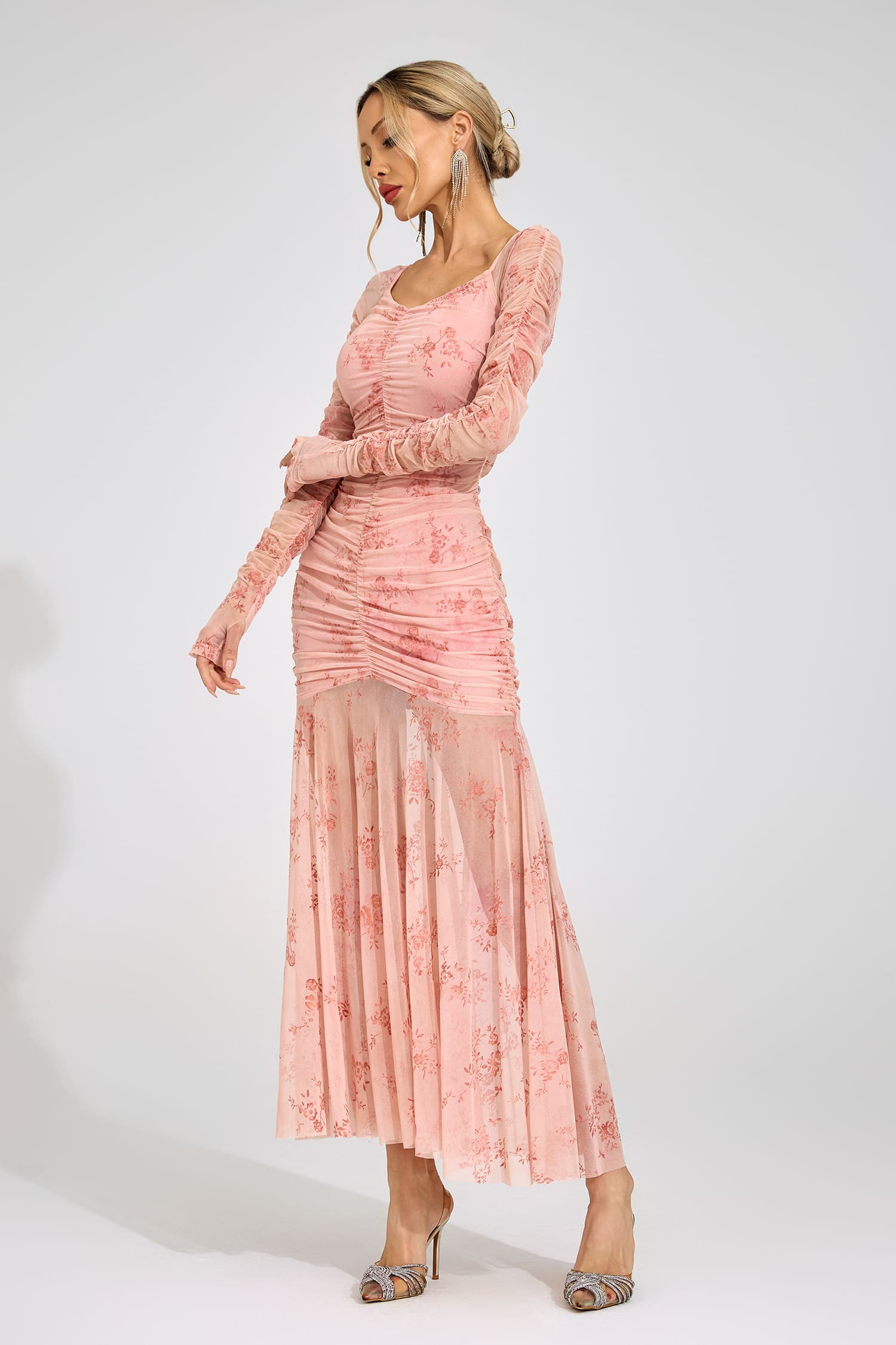 Iverdan Pink Printed Maxi Dress