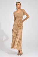 Iverdan Apricot Printed Maxi Dress
