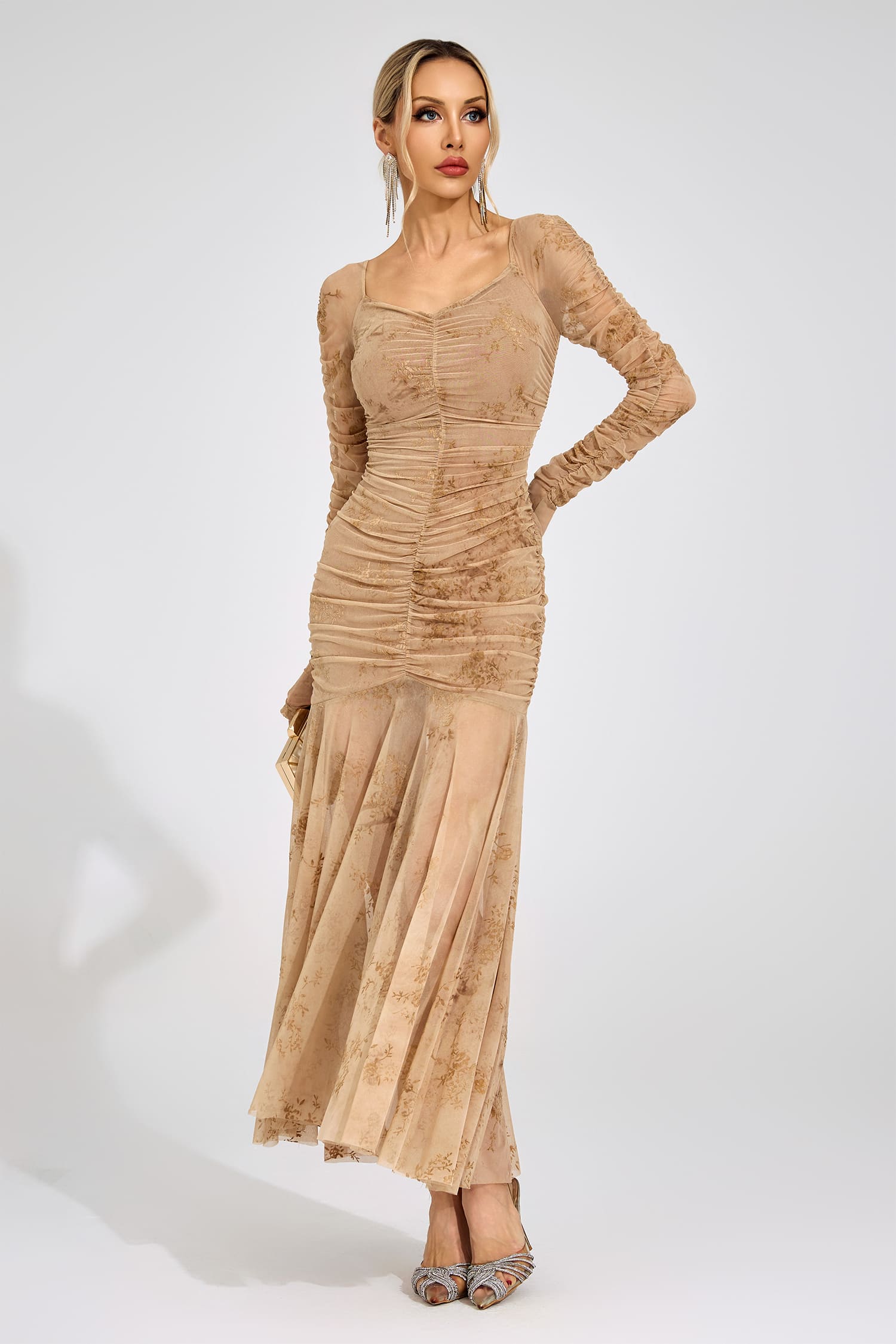 Iverdan Apricot Printed Maxi Dress