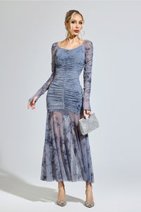 Iverdan Gray Printed Maxi Dress