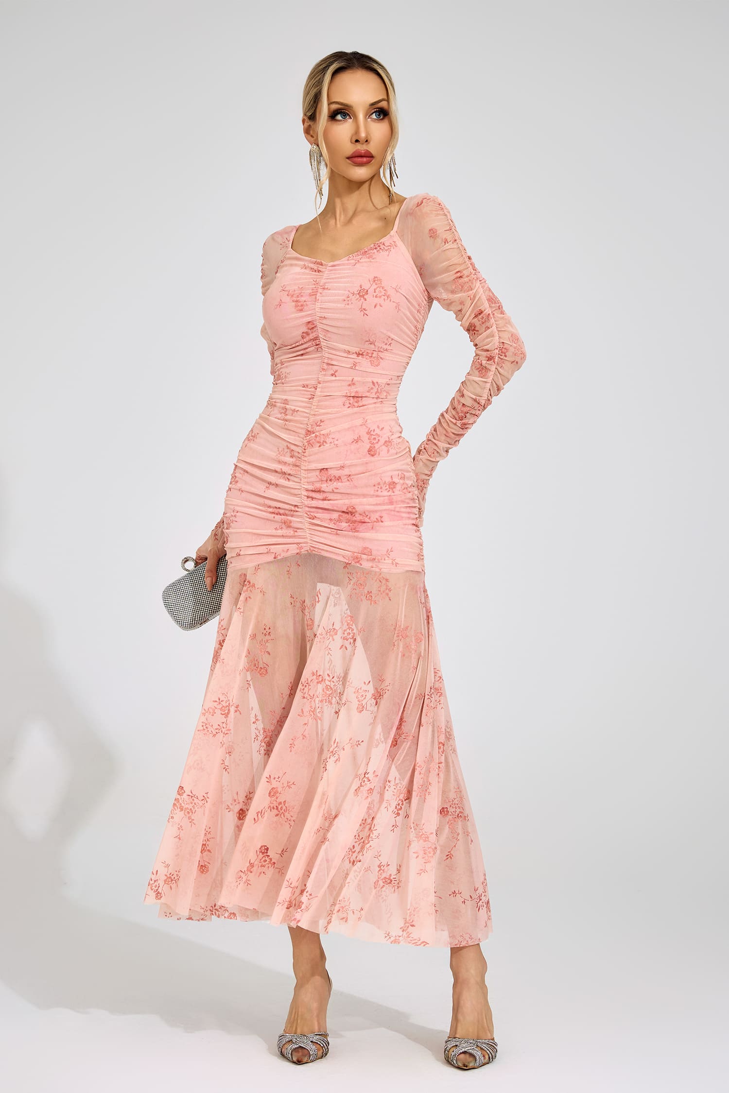 Iverdan Pink Printed Maxi Dress