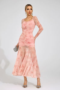 Iverdan Pink Printed Maxi Dress