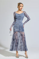 Iverdan Gray Printed Maxi Dress