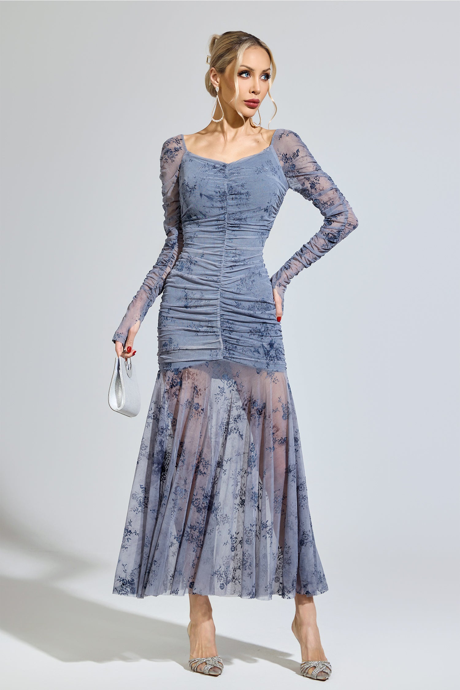 Iverdan Gray Printed Maxi Dress
