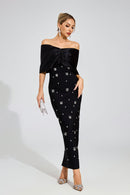 Eryndra Diamond Bandage Maxi Dress In Black