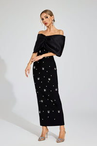 Eryndra Diamond Bandage Maxi Dress In Black