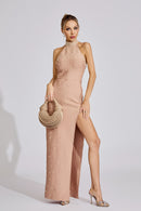 Eivor Pearl Halter Maxi Dress In Apricot