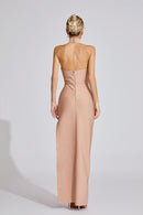Eivor Pearl Halter Maxi Dress In Apricot