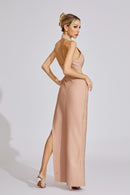 Eivor Pearl Halter Maxi Dress In Apricot