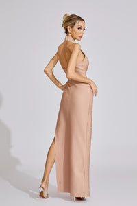 Eivor Pearl Halter Maxi Dress In Apricot