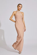 Eivor Pearl Halter Maxi Dress In Apricot